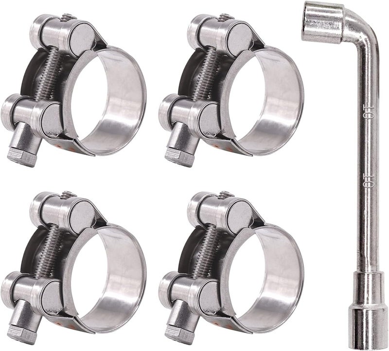 Glarks 4Pcs 32-35mm T-Bolt Hose Clamps 304 Stainless Steel Heavy Duty Ear Clamp Tube Clamp Adjustable Pipe Clamps for 1.26''-1.4'' Dia Range Hose (32-35MM) - Image 1